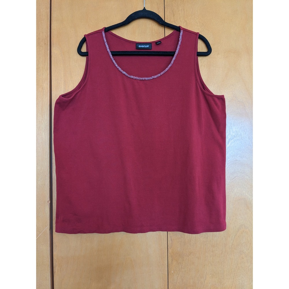 Avenue Vintage Burgundy Red Beaded Scoop Neck Cotton Tank Top Plus Size 22/24